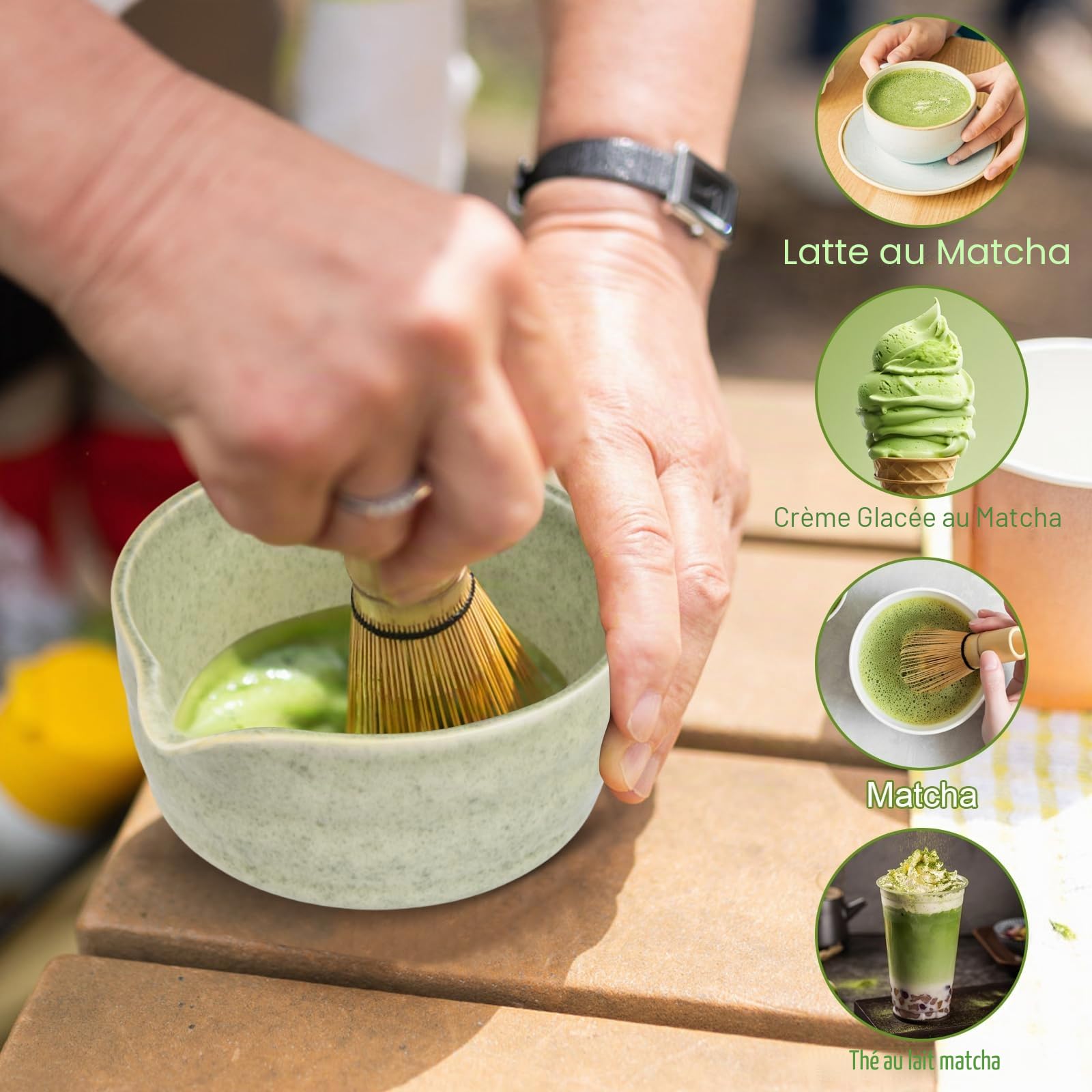 5 in 1 Ensemble de Thé Matcha Japonais avec Fouet à Matcha en Bambou Porte-fouet Bol à Matcha Cuillère à Matcha (chashaku) Service à Thé Matcha Céramique Matcha Kit pour Cérémonie Matcha (Vert clair)