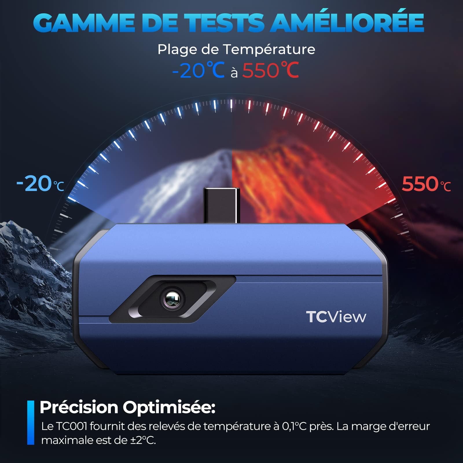 TOPDON TC001 Imageur Thermique, Caméra Thermique Infrarouge Android USB C, 512 * 384 TISR Haute Résolution, Clarté Thermique Accrue, -20℃ à 550℃, 0.1℃ Précision de Test pour Smartphone/Tablet/Windows