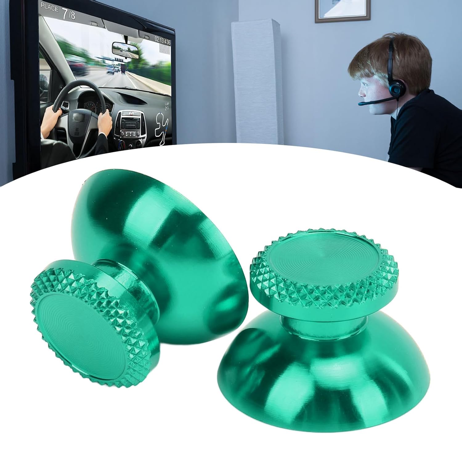Custom Metal Thumbsticks for Game Controller, 2Pcs Replacement Aluminum Analog Stick Joystick, Handheld Game Controller Accessory Part (Green)