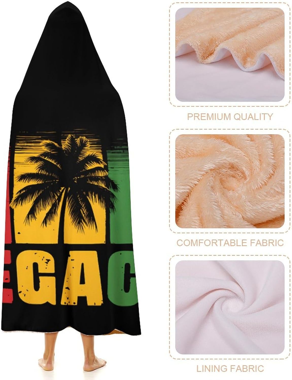 Reggae Music Wearable Blanket Oversized Throw Cape | Cozy Hooded Blanket Gifts for Women Men