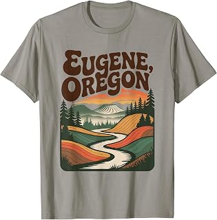 Eugene Oregon PNW Retro Vintage Scenic Mountain River Art T-Shirt