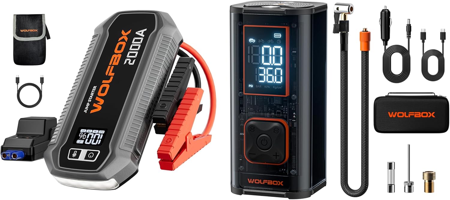 WOLFBOX 45L/min Heavy Duty Tire Inflator & 2000A Jump Starter
