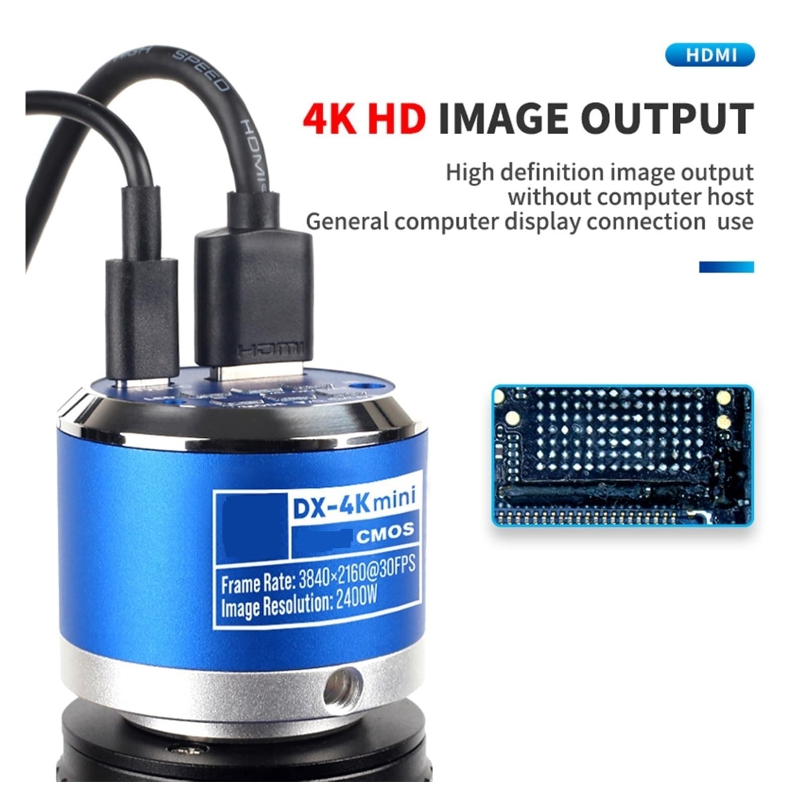 Mini 24MP Przemysłowa Kamera Mikroskopowa 3840x2160 30fps 4K HD Pixel 1/2 "czujnik CMOS HDMI Wyjściowa Precyzyjny Najwyraźniejszy