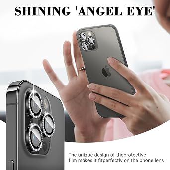 Diamond Camera Lens Protector Compatible for iPhone 12 Pro, Bling 9H Tempered Glass Camera Cover, Automatic Alignment Individual Metal Rings, Glitter Phone Lens Film Stickers
