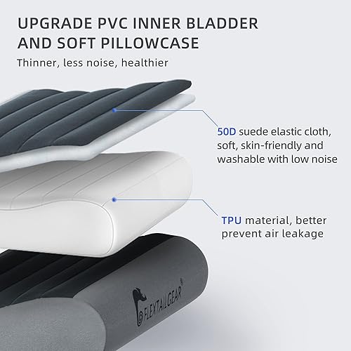Miniatura 3 de FLEXTAILGEAR Almohada inflable para campamento, almohada ergonómica de viaje con funda extraíble lavable y separada de TPU para campamento