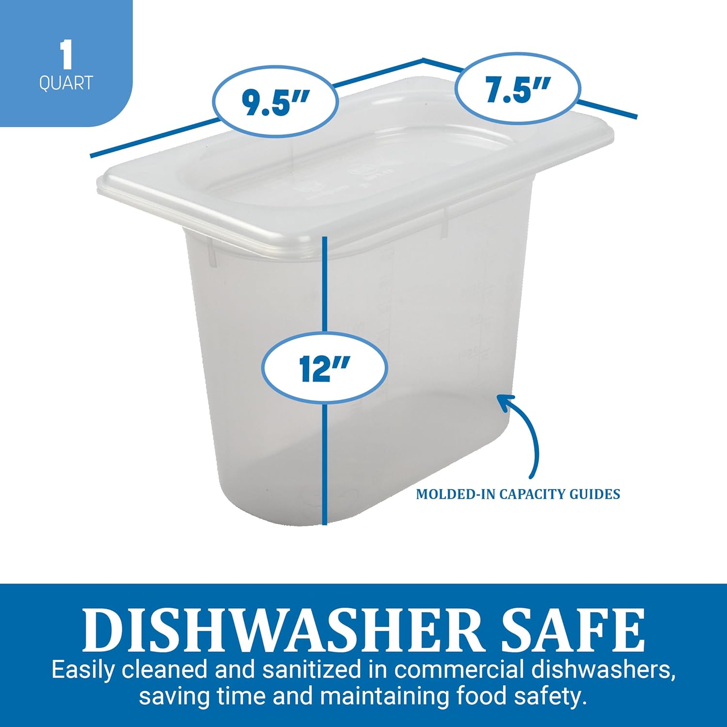 San Jamar Modpans 1/9 Food Pan with Lid for Kitchens and Restaurants, Plastic, 1/9 Size, Clear