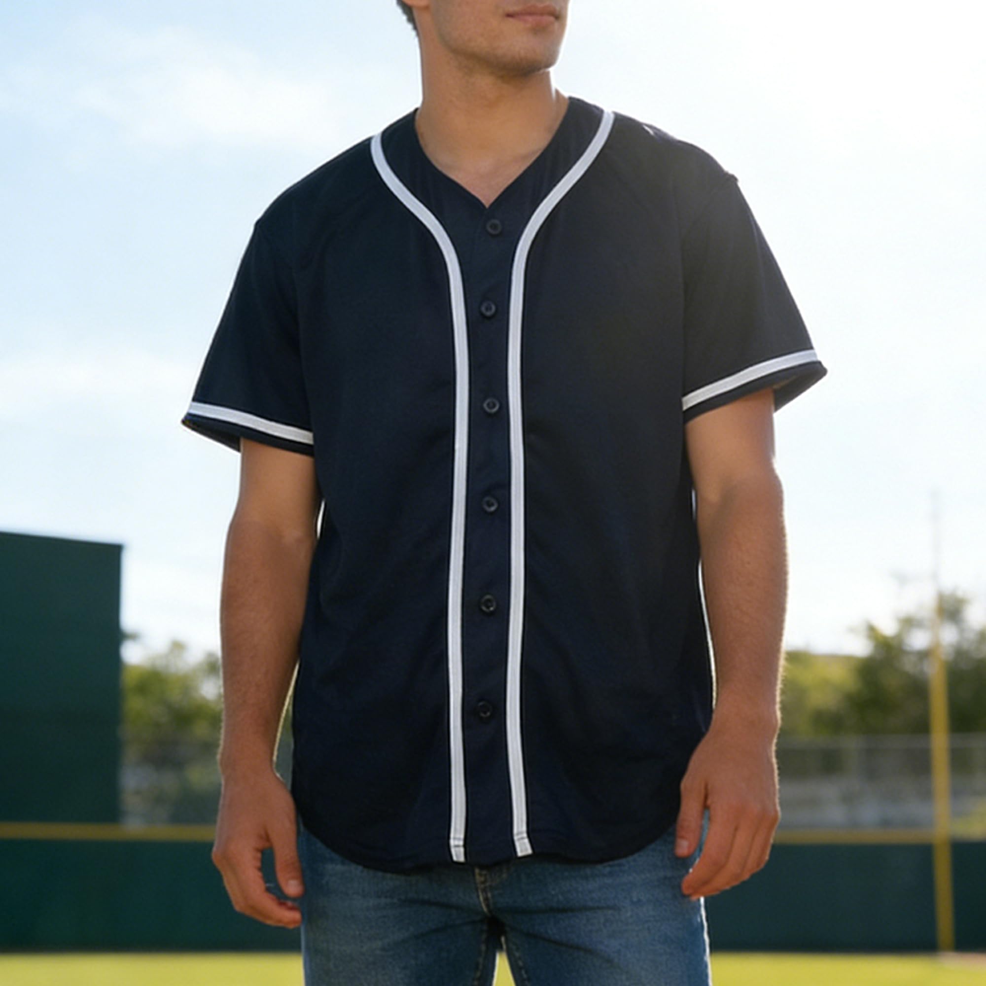 Camiseta de béisbol en blanco, camiseta casual de manga corta con botones — view 15