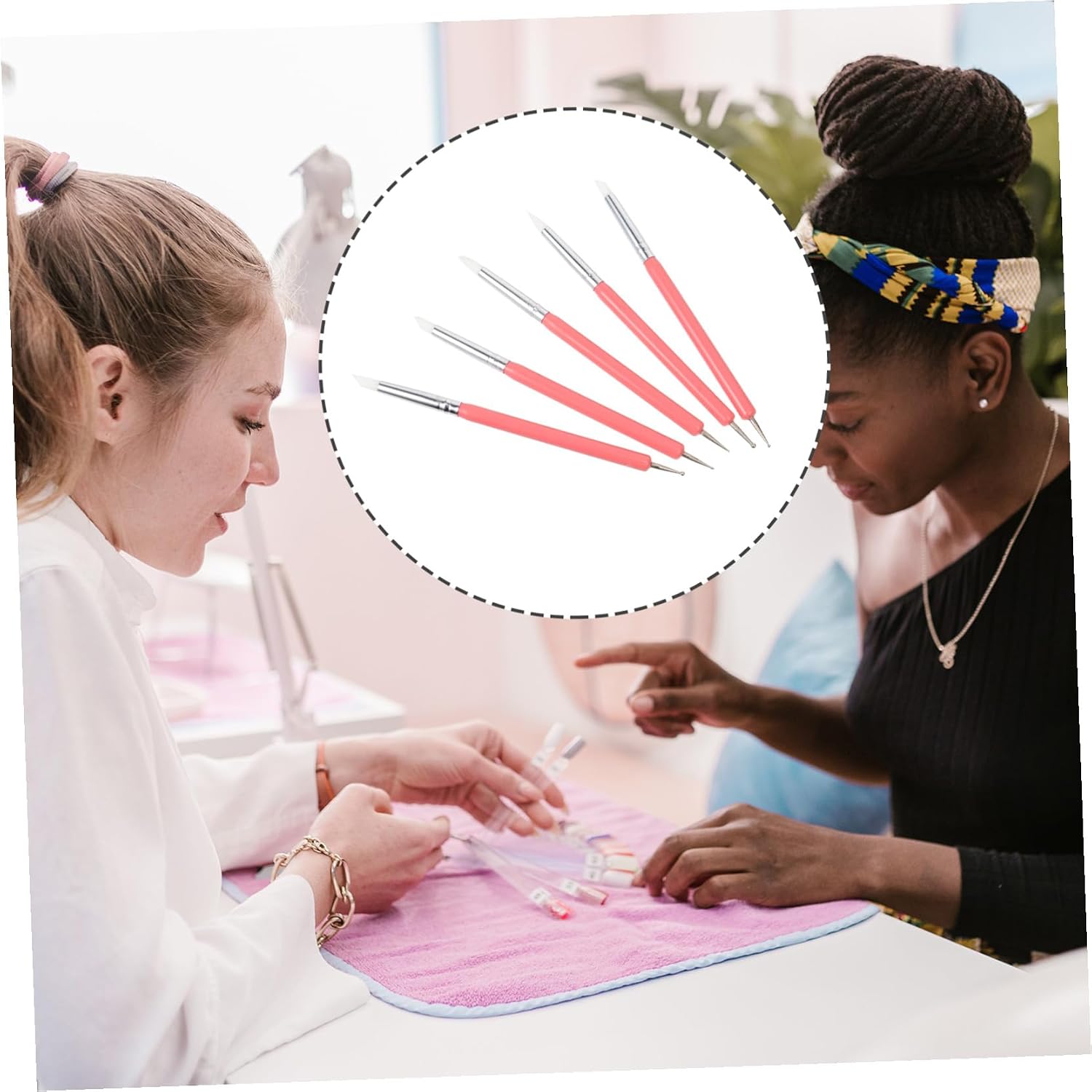 5 Pieces Pink Dual-ended Silicone Nail Art Dotting Tools Manicure Brush Pen Set for UV Gel Drawing and Detailed Nail Design at Home