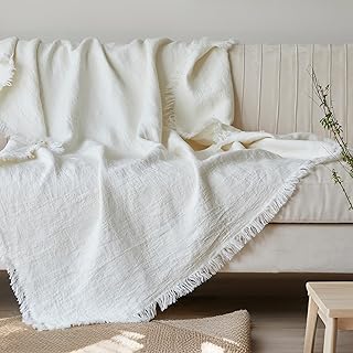 Simple&Opulence 100% Linen Throw Blanket 55x75 inches, Farmhouse Boho Ta...