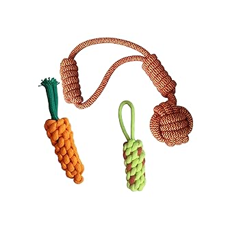 W9 Combo of 3 Durable Pet Teeth Cleaning Chewing Biting Knotted Small Puppy Toys -100% Natural & Safe Cotton (Orange)