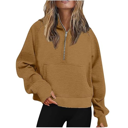 DOLKFU Cropped Zip up Hoodies For Women Oversized Long Sleeve