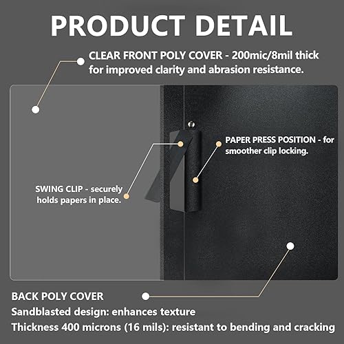 Miniatura 5 de TOTiyea Paquete de 25 portadas transparentes para informes con clip oscilante, carpeta de archivos con clip oscilante, capacidad de 30 hojas,