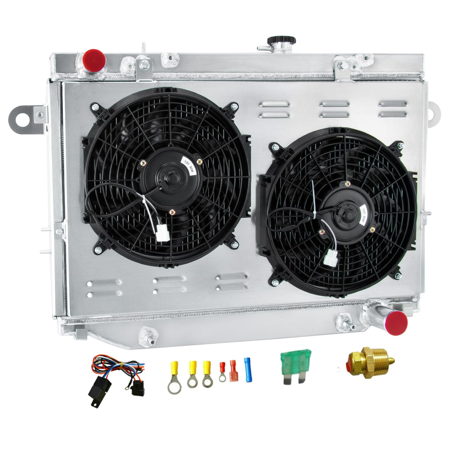 4 Row Core Aluminum Radiator for 1998-2007 Toyota Land Cruiser 4.7L V8 at Radiador Automotive Replacement Radiators Shroud Fan Relay Kit