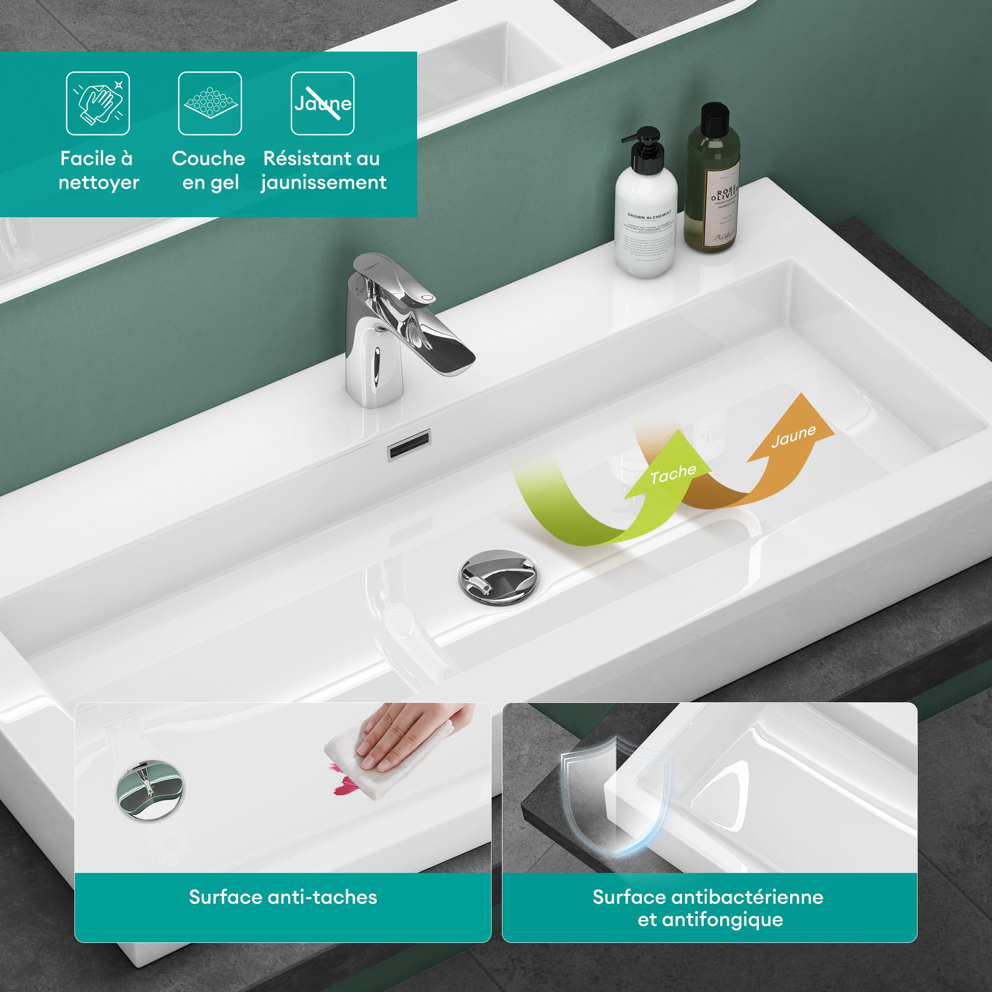 Mai & Mai Lavabo Rectangulaire Posé Suspendu 60x48x10cm avec Trop-Plein | Vasque Lavabo, Perçage Robinet, Surface Lisse, et Facile à Nettoyer, pour Salle de Bains Moderne, Colossum18