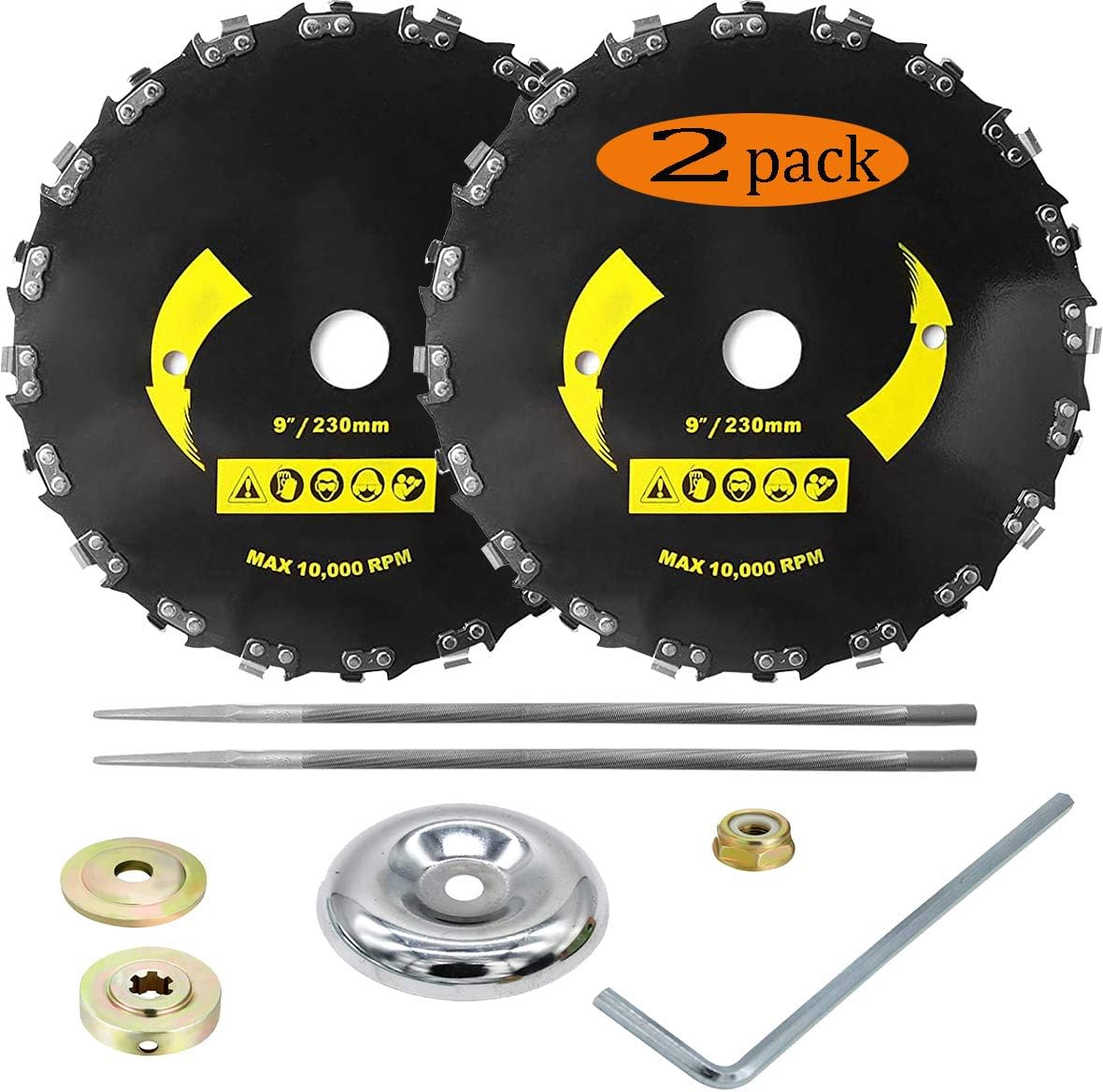 (2pack) Brush Cutter Blade Chainsaw Trimmer - 9 Inch 20 Tooth Brush Blades Accessories Replacement for String Trimmers Weed Eater Weedwhacker Tools (Adapter Included+2 Round Files)