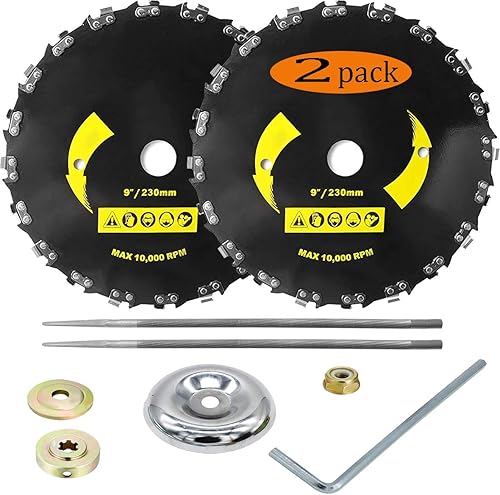 Miniatura 8 de Paquete de 2 cuchillas de corte de cepillo para motosierra, 9 pulgadas, 20 dientes, accesorios de repuesto para recortadoras de cuerdas,