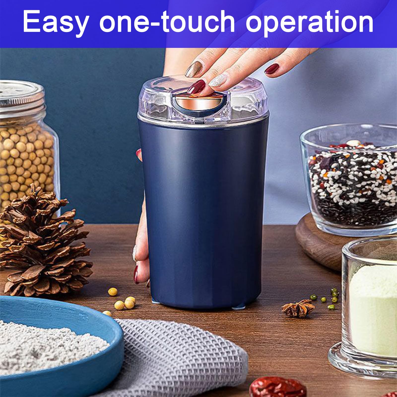 Suevut Macinacaffè Elettrico, Macina Caffè Elettrico 300W con Lame in Acciaio Inox Coffee Grinder Elettrico Portatile Macina Caffè Multifunzione for Coffee Pepper Herbs Flax Seed