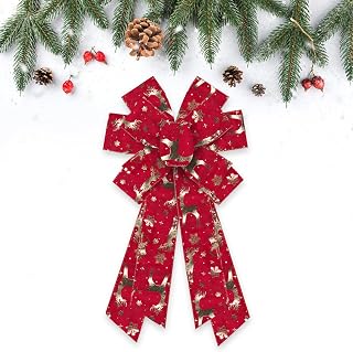 Estivaux Large Christmas Bows for Wreath, Merry Christmas Wreath Bows Red Velvet Bow Winter Holiday Craft Ribbon Bow Xmas Reindeer Tree Bows for Front Door Christmas New Year Decorations