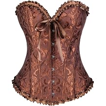 PETYCZEN Corset Tops for Women Lace Up Waist Bustier Corset Boned Overbust Push Up Lingerie Shapewear Bodysuits