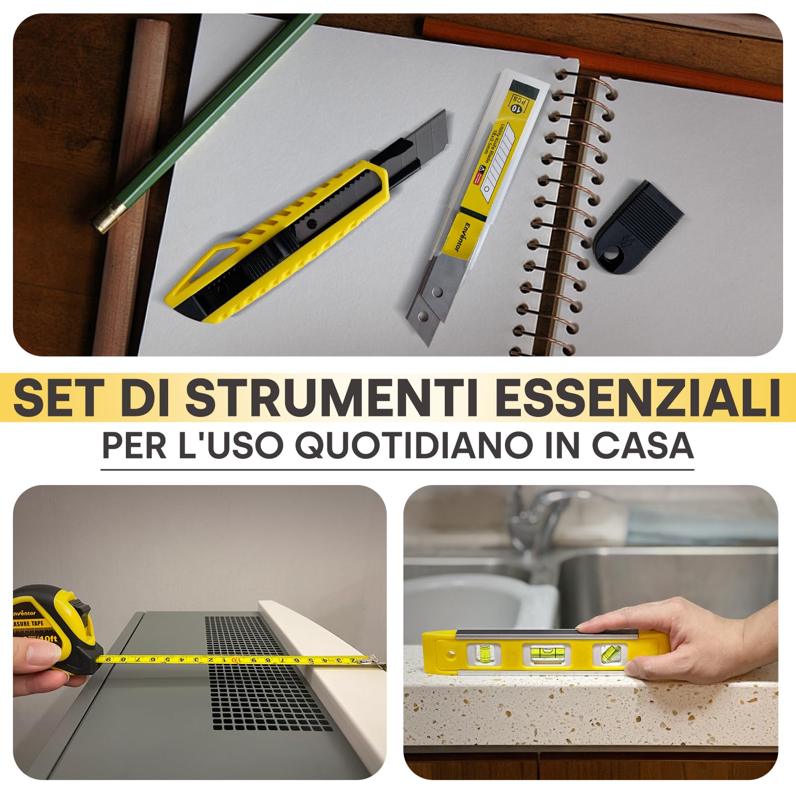 Enventor Cassetta Attrezzi Completa 158 Pezzi Giallo, Set Attrezzi da Lavoro con Cacciavite Chiave a Martello, Utensili da Lavoro con Cassetta Degli Attrezzi, Valigetta Attrezzi Completa per la Casa
