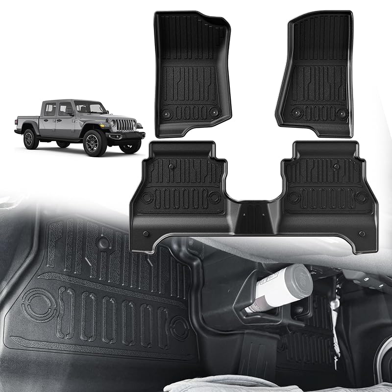 Tapetes automotivos sob medida para Jeep Gladiator 2020–2025, TPE preto, 1ª e 2ª fileiras TripleAliners