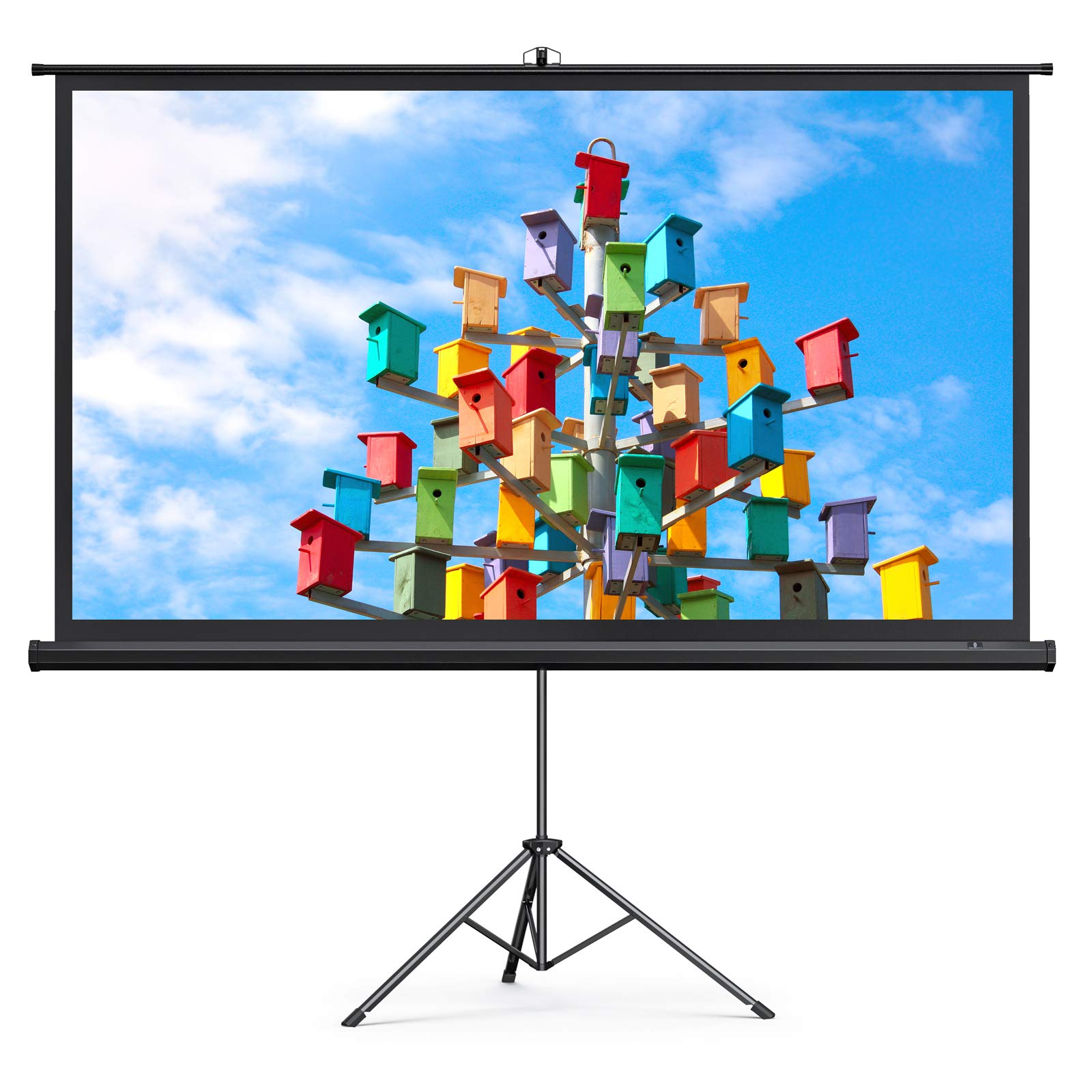 Photo 1 of Projector Screen with Stand, HYZ 120 inch Projector Screen 4K HD with Wrinkle-Free Design, Indoor Outdoor for Backyard Movie Night, Office Presentation(1.1Gain, 4:3, 160°Viewing Angle&Carry Bag)