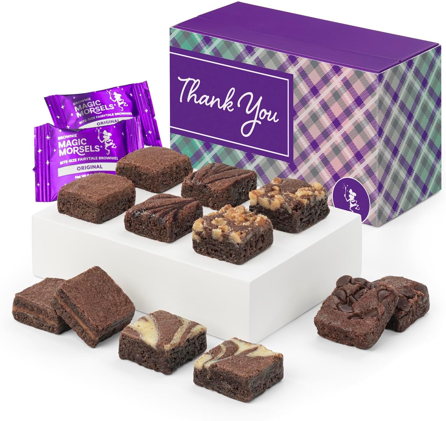 Thank You Magic Morsel Dozen Individually Wrapped Gourmet Chocolate Food Gift Basket - 1.5 Inch x 1.5 Inch Bite-Size Brownies - 12 Pieces - Item HY412