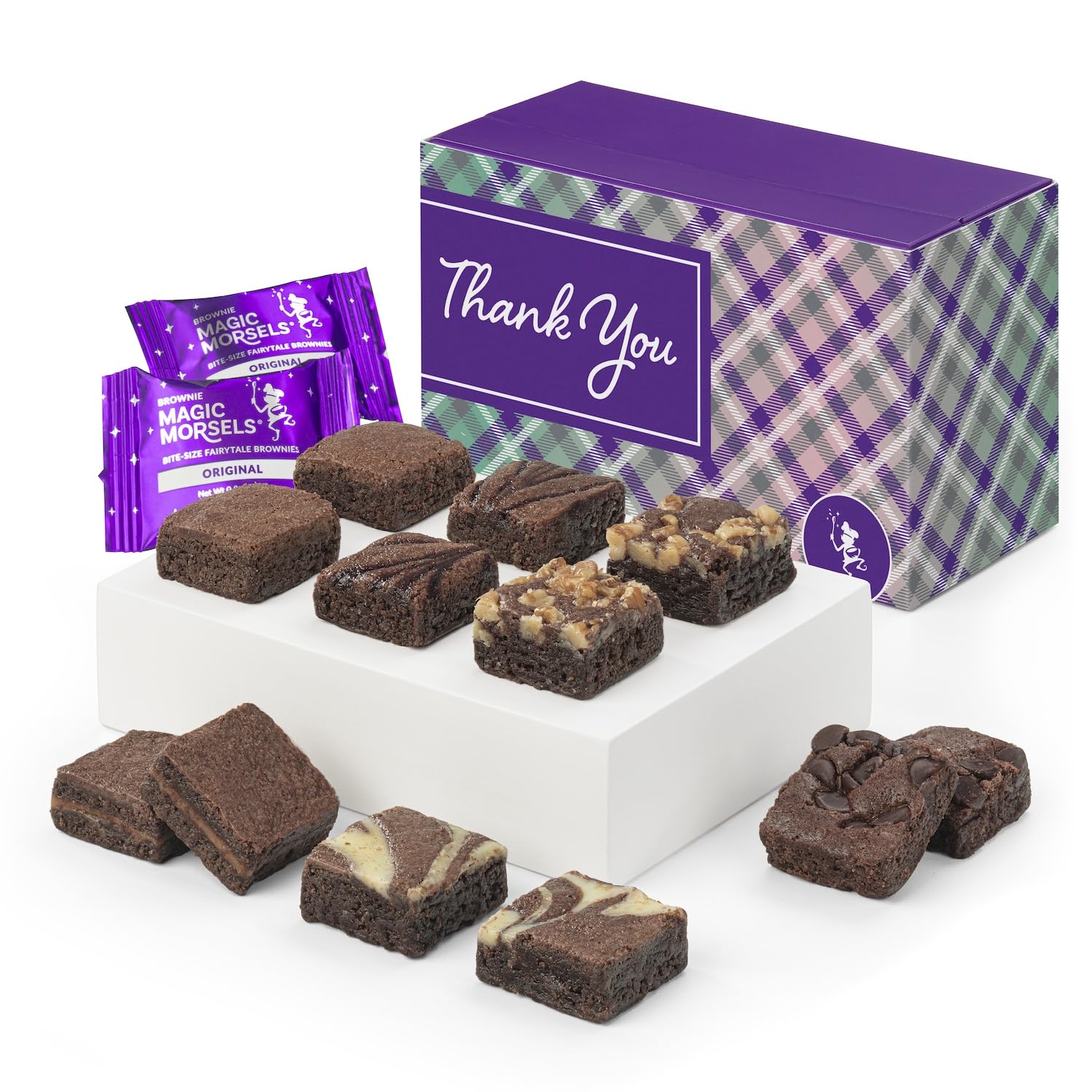 Fairytale Brownies Thank You Magic Morsel Dozen Individually Wrapped Gourmet Chocolate Food Gift Basket - 1.5 Inch x 1.5 Inch Bite-Size Brownies - 12 Pieces - Item HY412