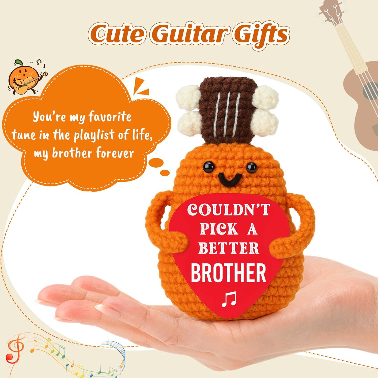 Handmade Crochet Guitar Gift for Brother Birthday, Unique Funny Music Lover Keepsake, Collectible Mini Guitarist Present for Men, Thoughtful Graduation from Sibling