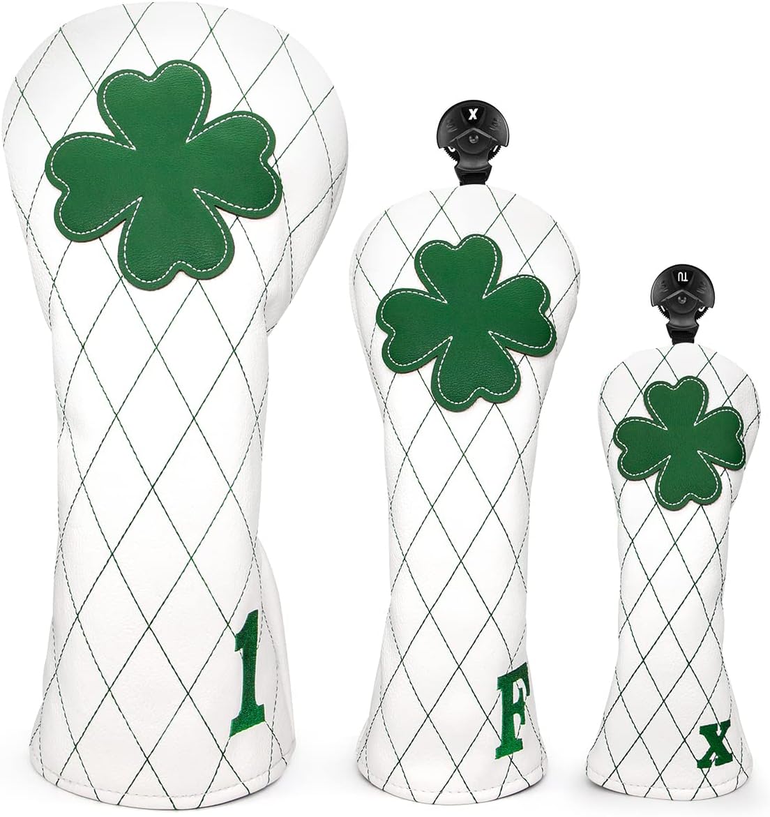 Golf Club Headcover Live Lucky 3 Wood Headcover Magnetic Closure Elegant Embroidery Premium Leather Driver Covers Fairway Wood Covers Hybrid Headcover Shamrock Golf Head Covers
