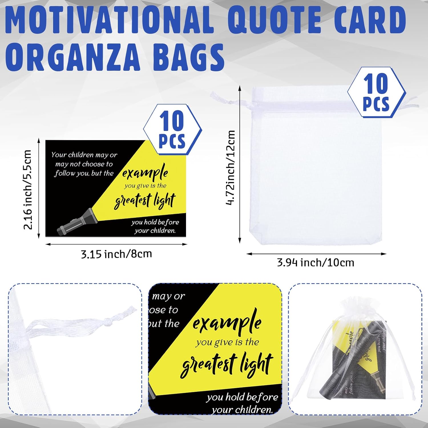 Coume Fathers Day Small Pocket Flashlight Gifts for Church Pocket Light Motivational Quote Card Bible Verse Cards and Organza Bags for Men Thank You Gifts, Not Include Batteries(10 Sets)