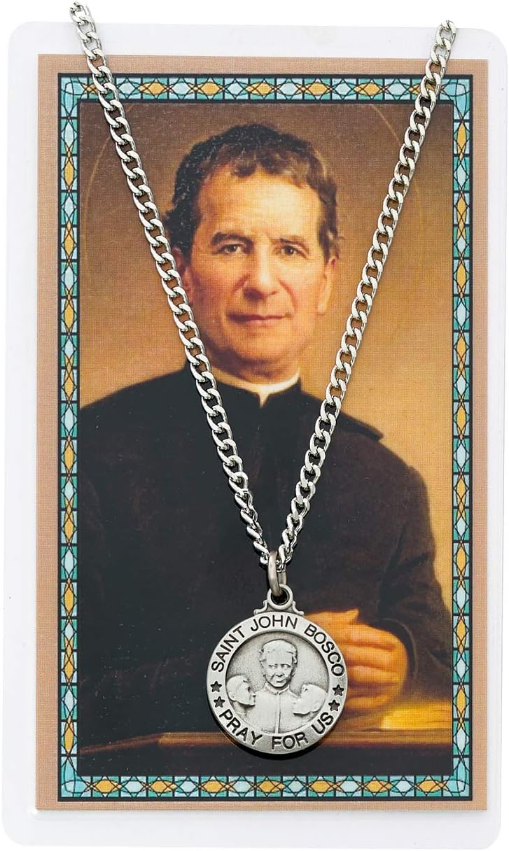 St John Bosco Prayer Card With Medal Patron Saint Catholic Christian Pendant Charm