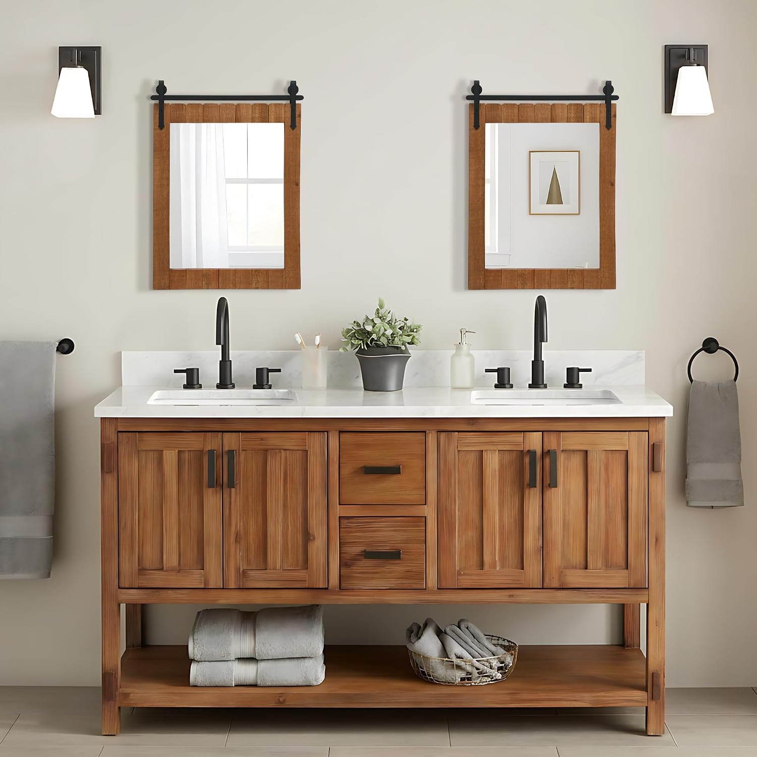 Besdomus Rustic Bathroom Vanity Mirror: 22"x30" Wood Farmhouse Barn Door image 3