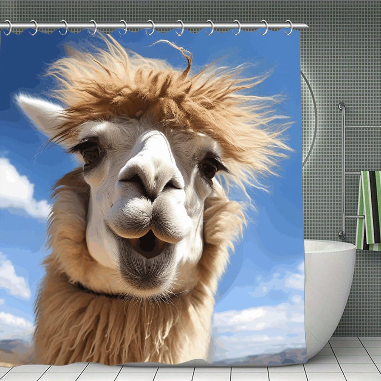 VstaDank Funny Alpaca Llama Shower Curtain Waterproof Bathroom Curtain with Hooks Luxury Weighted Bath Curtains for Bathtubs Showers Room Dividers Decorative Shower Curtains 71x71 in