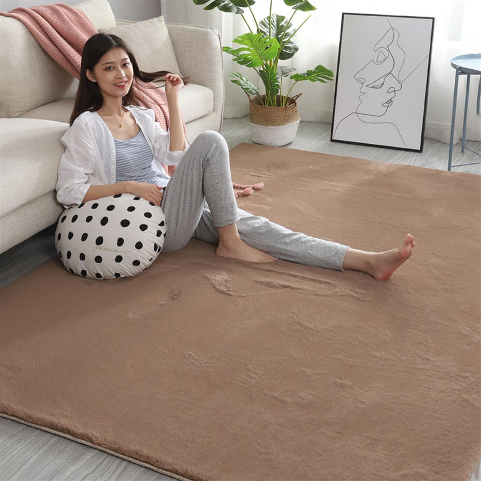 Alfombra Blanco Crudo, Alfombra Grande decoración de salón, Cocina, Dormitorio, y Pasillo. Hecha a Mano con algodón, Pelo Corto, Suave y Lavable en Lavadora,Caqui,200x250 cm