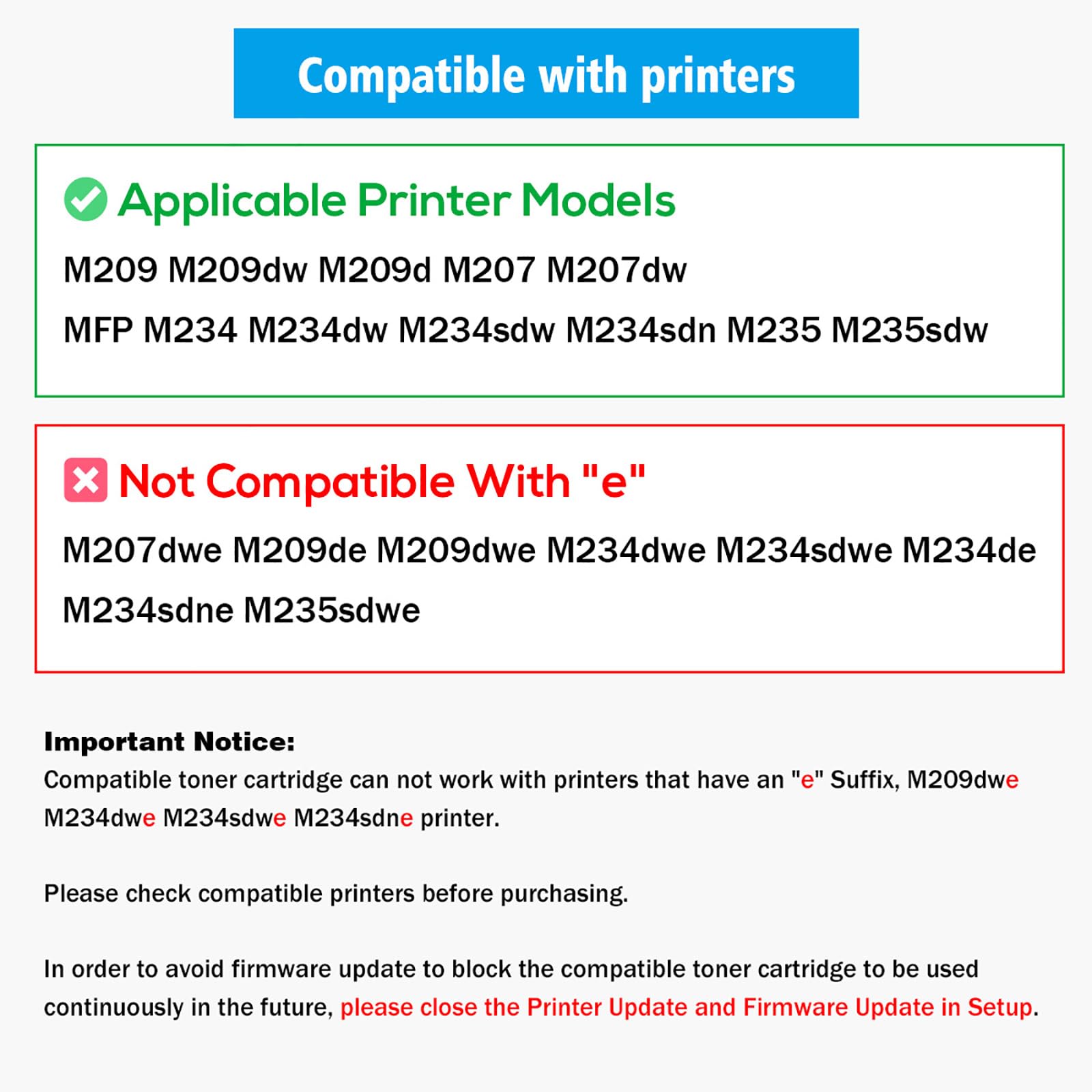 135X W1350X ( 135A W1350A ) Cartouches de Toner Compatibles [avec Puce] Haute Capacité 2400 Pages Noir pour Imprimantes M209 M209d M209dw M207dw M234d M234dw M234sdw M234sdn M235sdw (2 Pack)