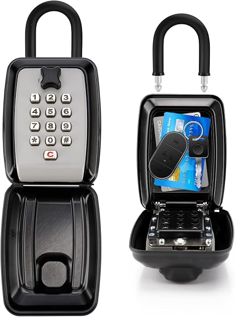 Holres Key Safe Key Lock Box with Resettable 12-Digit Combination Outdoor Hangable Key Box with Weatherproof Cover & Removable Shackle Safe Key Storage Box for Home Garage School Office Spare Keys