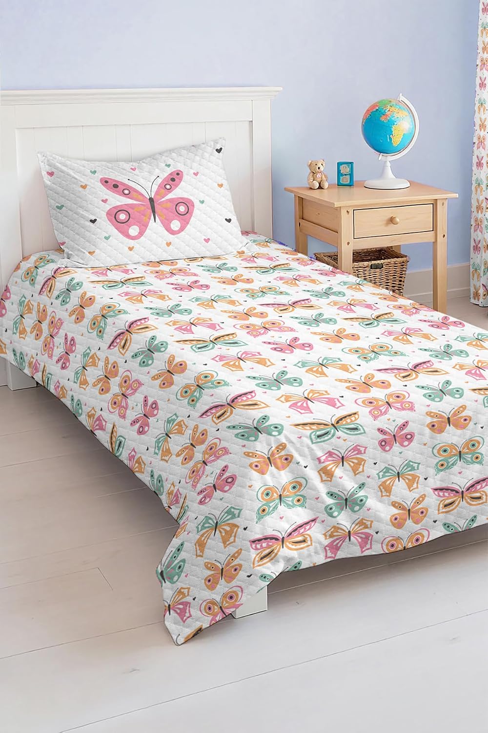 SODEF Quilt Set Colorful Butterfly Pattern Twin Size Kids and Teens Room Lightweight Fade Resistant Cotton Polyester Blend 2 Piece Set - Multicolor, One Size