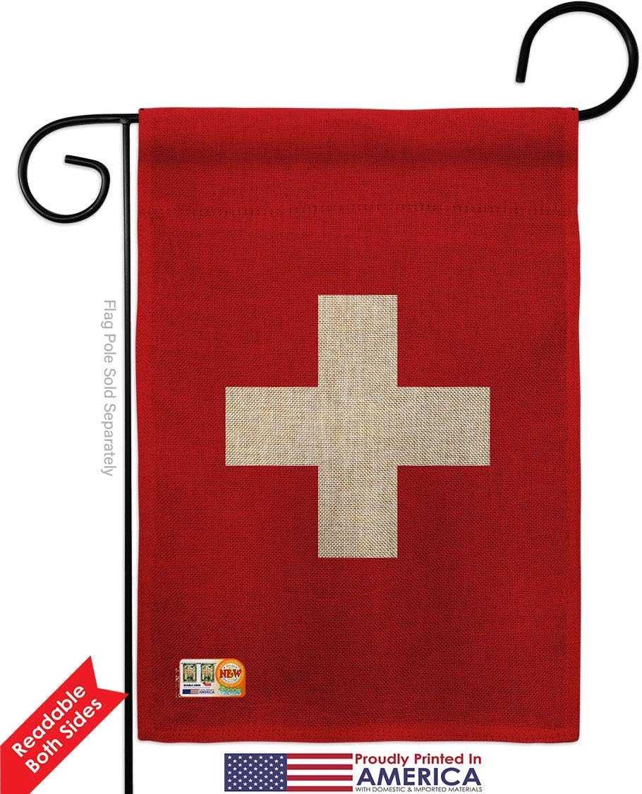 Switzerland Burlap Garden Flag Set Wall Holder Regional Nationality Nation International World Country Particular Area Small Decorative Gift Yard House Banner Double-Sided Made In USA 13 X 18.5