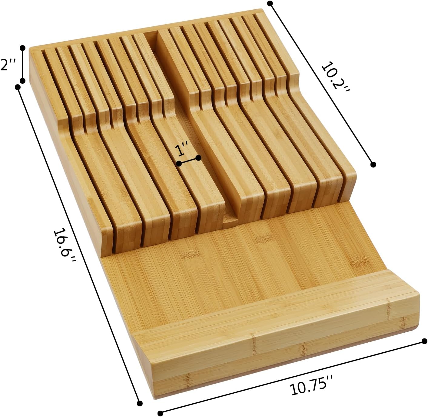 Bamboo Kitchen Drawer Knife Holder, In-drawer Knife Block, Knife Drawer Organizer fit for 16 knives and 1 steel sharpening