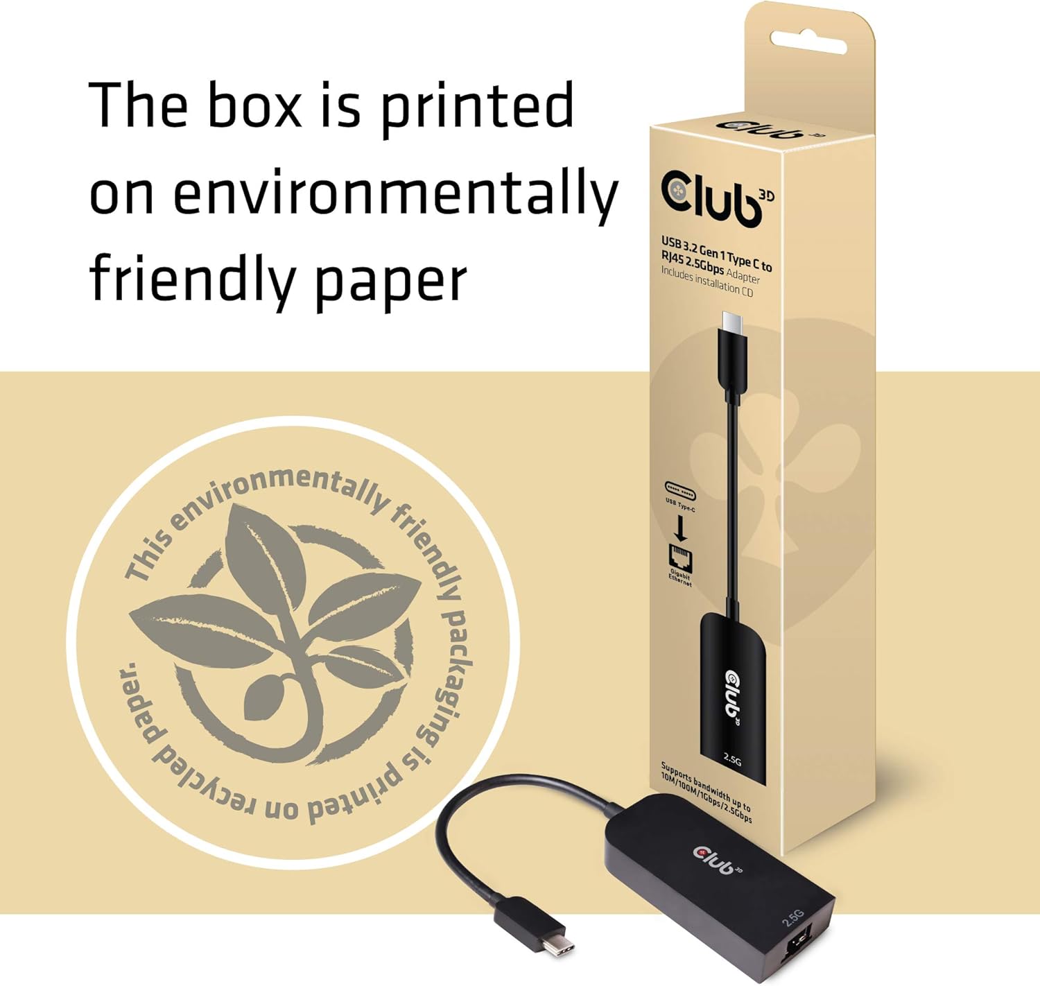 Club 3D USB 3.2 Adapter Type C to 2.5 Gigabit Ethernet ST./BU. Black CAC-1520