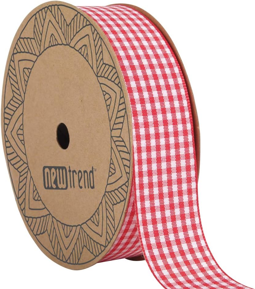 NOYI TRAXD Gingham Ribbon 25 Yard Each Roll 100% Polyester Woven Edge (1-Inch, red)