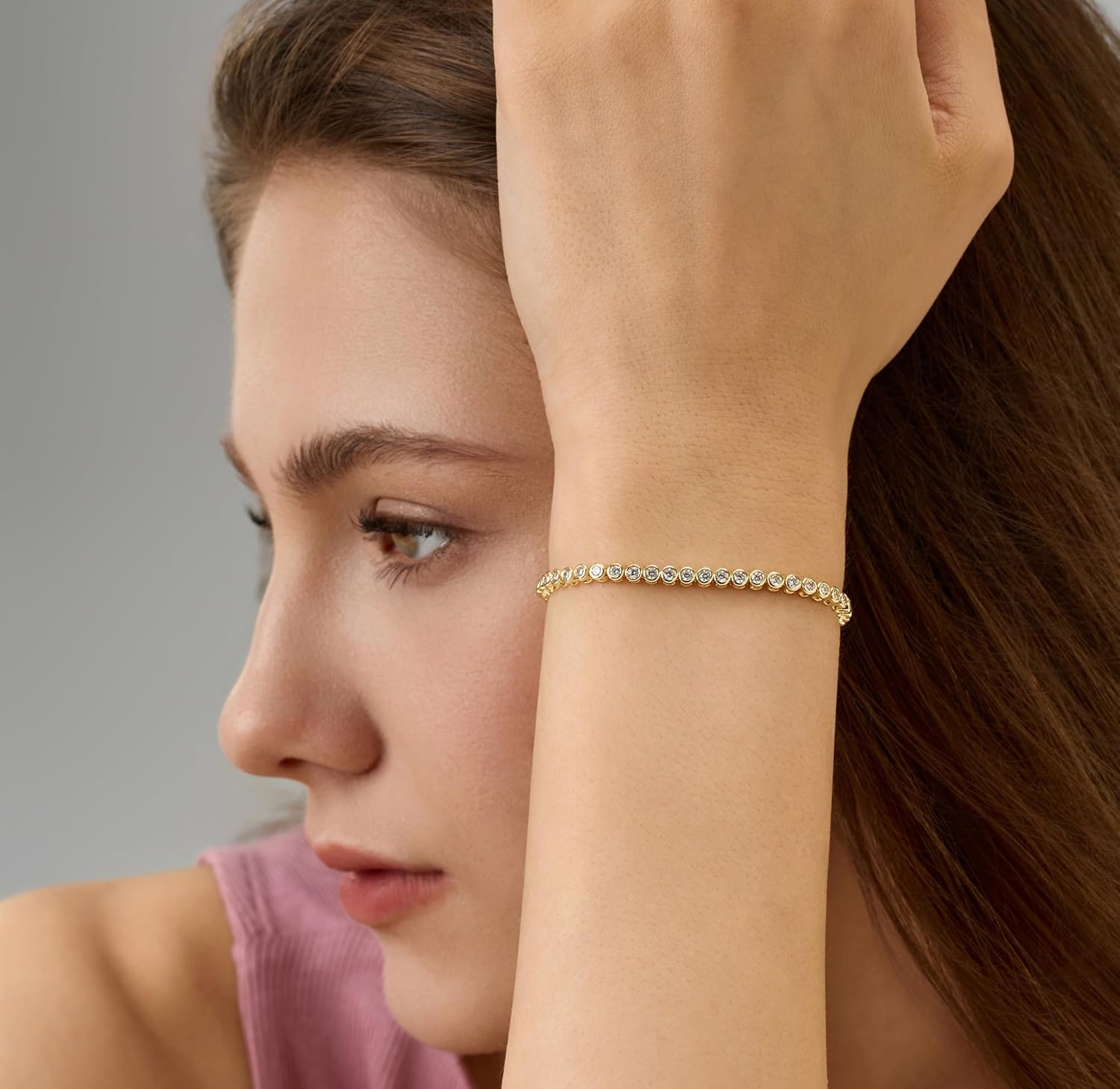 14K Gold Filled Tennis Bracelets for Women, 2mm 2.5mm 3mm Cubic Zirconia Bezel Gold Tennis Bracelet, Jewelry Gift for Women Valentines Mother Christmas Wedding Birthday 6/6.75/7.15 Inch - Image 2