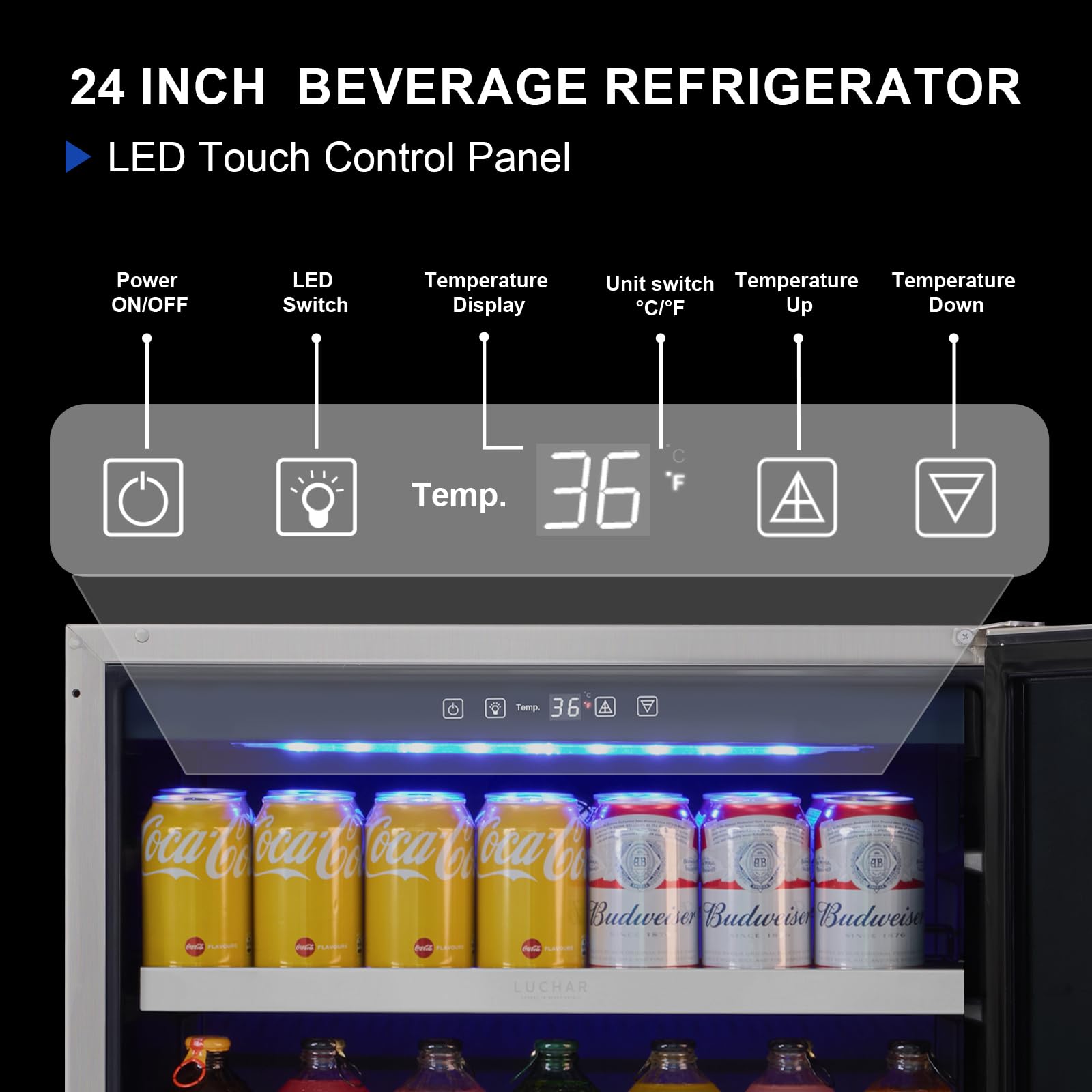 Akicon 24 Inch Beverage Refrigerator, 164 Cans Quiet Mini Fridge With Safety Lock And Temperature Memory Touchscreen, Built-In/Freestanding For Home, Stainless Steel Door on Fridge.com - View 3