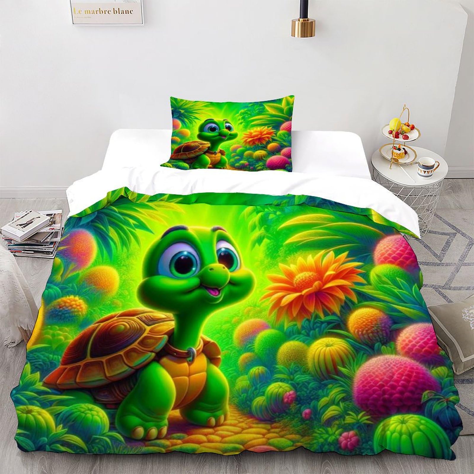 Housse de couette jungle tortue 135x200 avec taie d'oreiller en microfibre