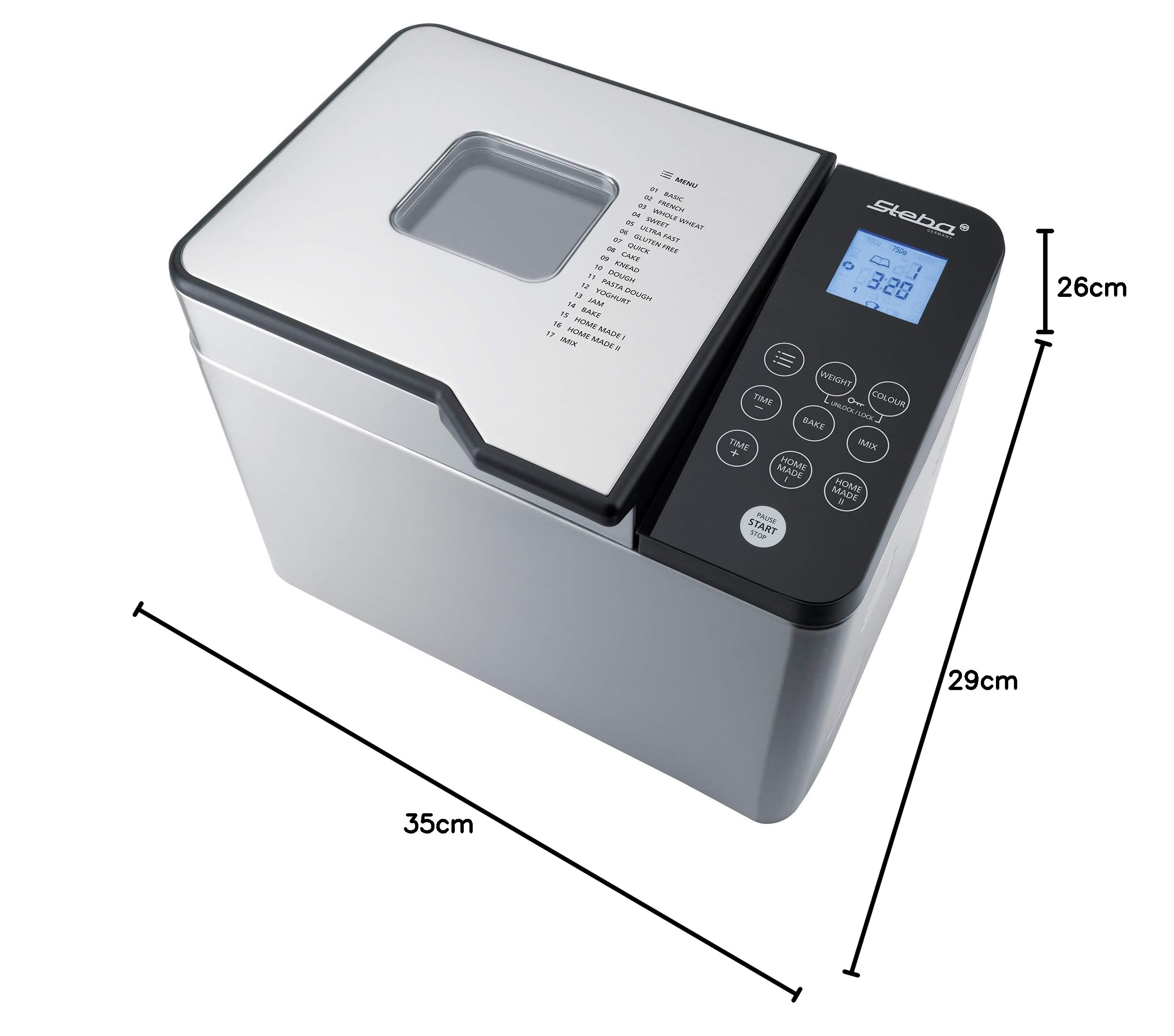 Steba Brotbackautomat, 17 Automatikprogramme, u.a. für glutenfreies Brot, Brotgewicht (500, 750, 1000 g), Inkl. Messbecher, Portionierlöffel & Rezepten, BM 2
