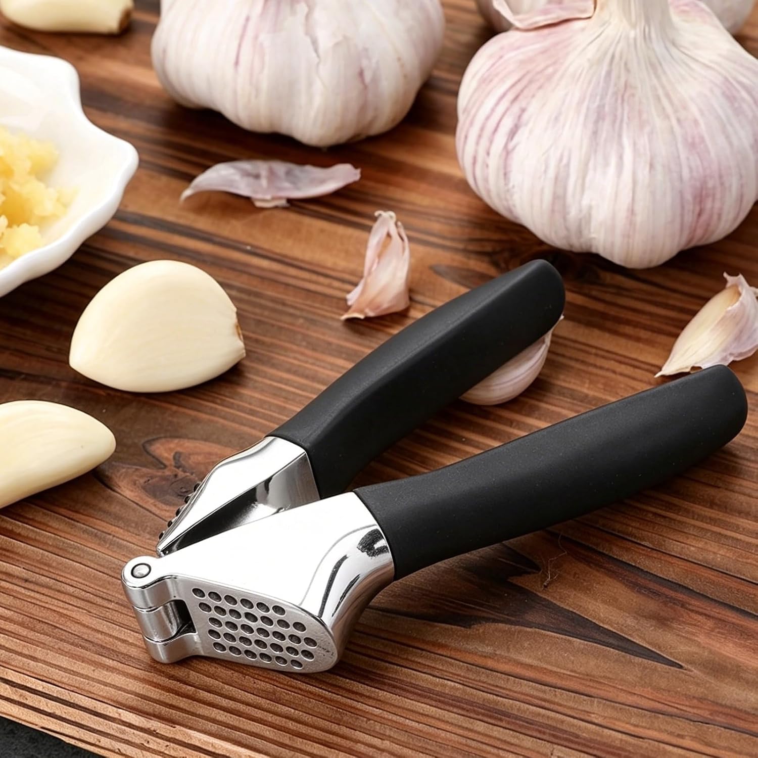 Garlic Press Stainless Steel Zinc Alloy with Non-Slip Grip, Heavy Duty Garlic Crusher for Garlic and Ginger, Durable and Dishwasher Safe image 5