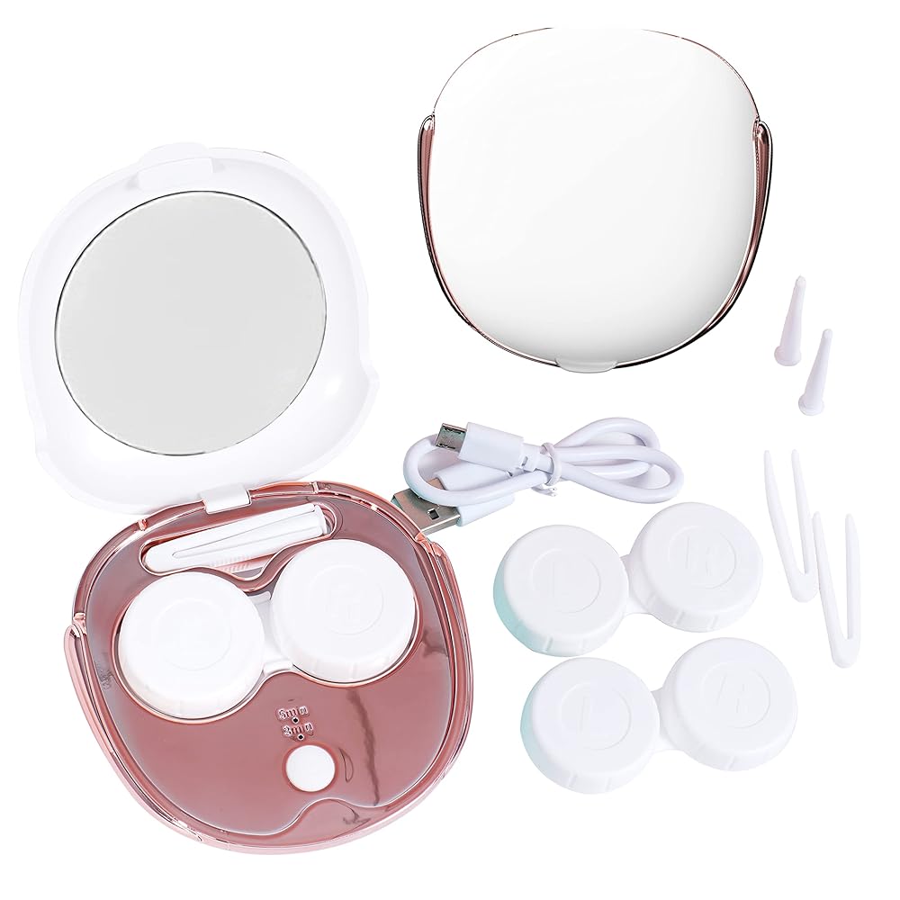 Contact Lens Cleaner Machine, Portable Ultrasonic Cleaning with USB Charger Mirror Tweezers Remover Tool Replaceable Contact Lens Case for Daily Outdoor (White)