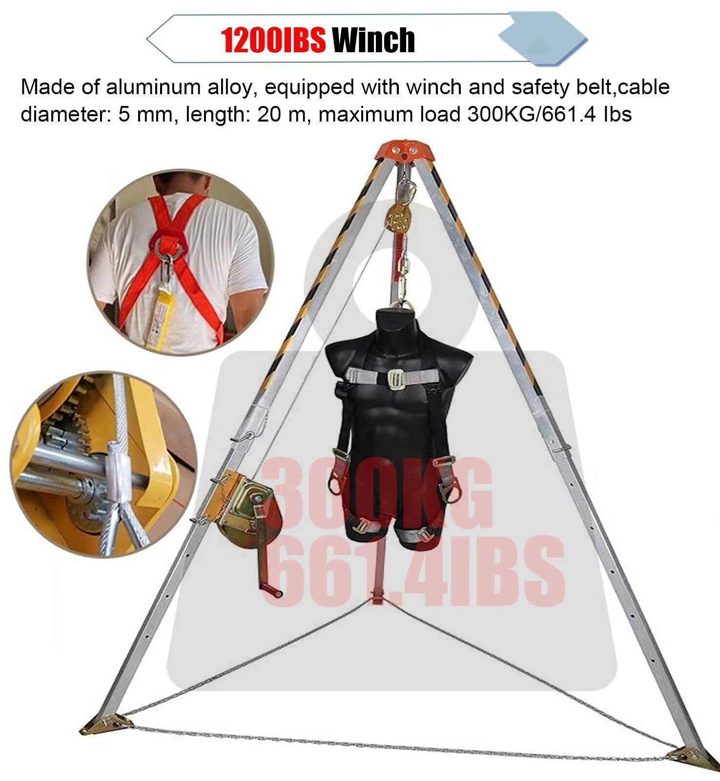 Sprzęt ratowniczy do podnoszenia Statyw ratowniczy Kanalizacyjny Aluminiowy Statyw Ratowniczy Komercyjny Wspornik 7 stóp i Statyw kablowy 1200Ibs Wciągarka Statyw ratunkowy Z 3M,