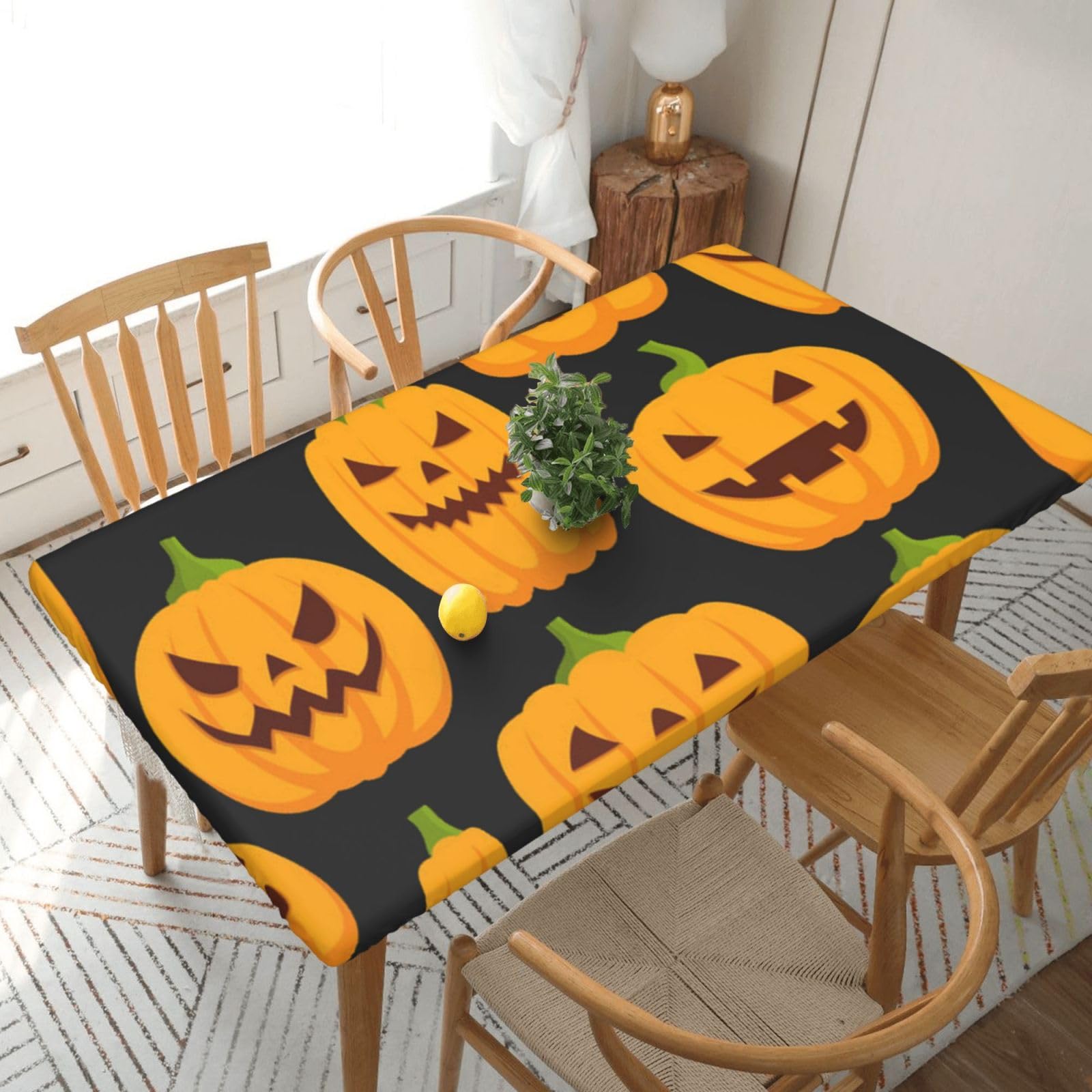 BNVSADC Halloween Pumpkin Patterns Printed 5FT Tablecloth Polyester Kitchen Water Resistant Table Cloth Dining Table Decoration Table Covers, 152x76 CM